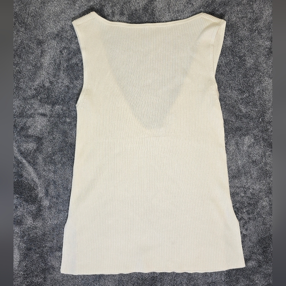 Abercrombie & Fitch Off-White High Neck Knit Ribbed Tank Top With Open Back